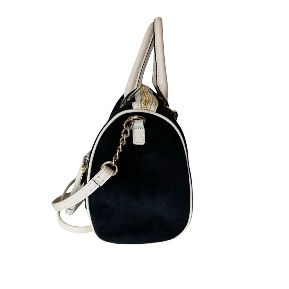 Juicy Couture Velour Heritage Satchel Purse Bag Black White Liquorice Angel Y2K
